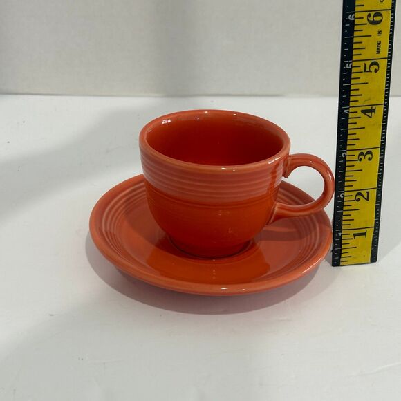 Homer Laughlin China Fiestaware Cups and Saucers Set of 4 Color Persimmon - Picture 11 of 12